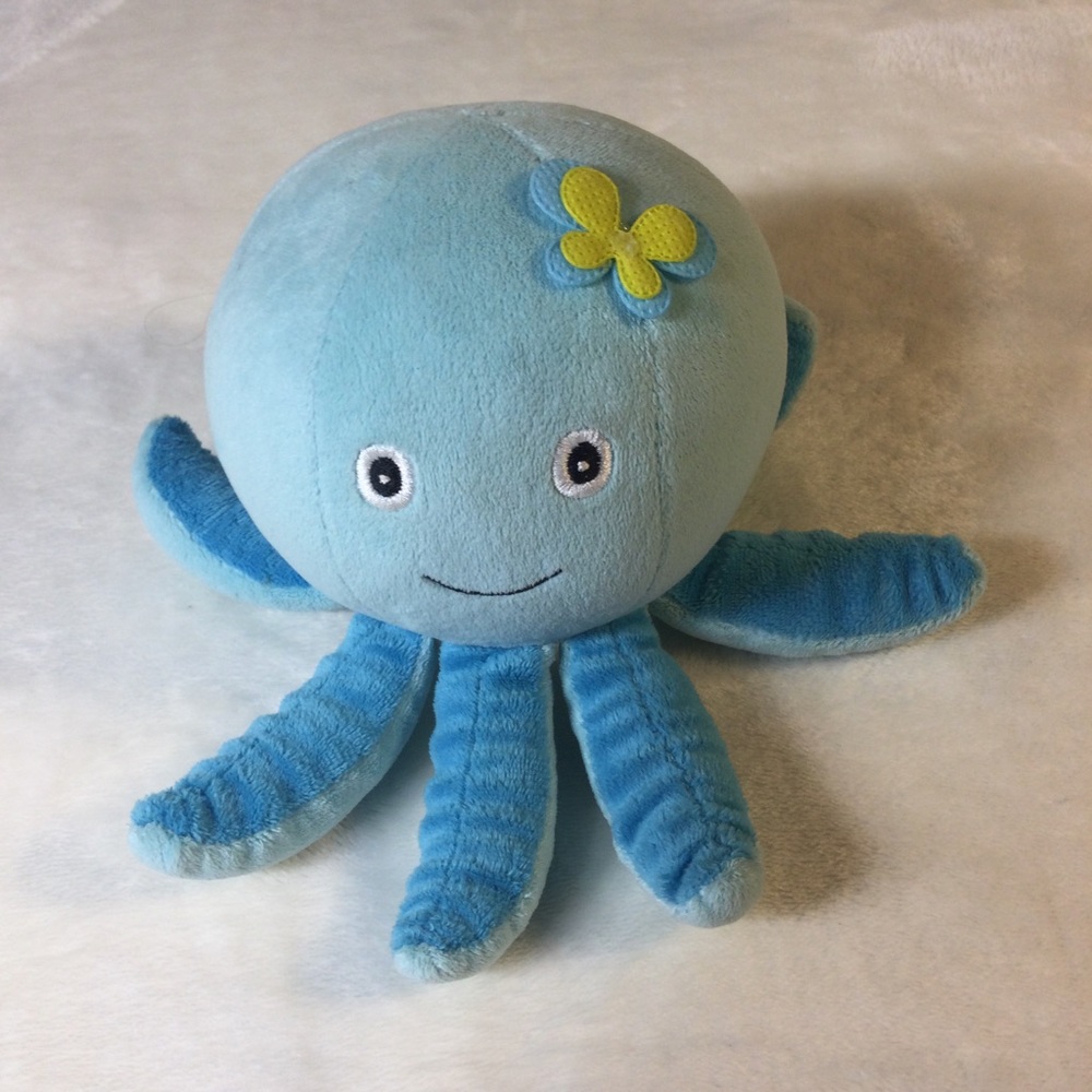 🌼Soft Blue Octipus with Yellow Daisy Flower Plushie